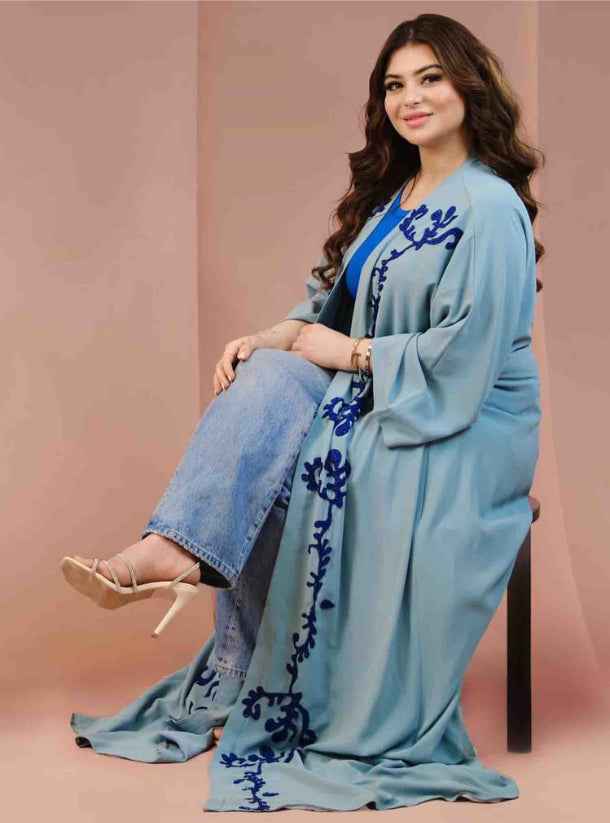 Turquois-ABY007 - Elegant Turquoise Abaya with Intricate Embroidery