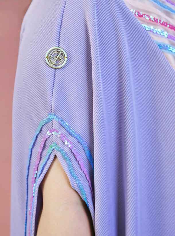Purple-KTN016 - Soft Candy-Colored Jalabiya with Flowing Drapes & Feminine Detailing